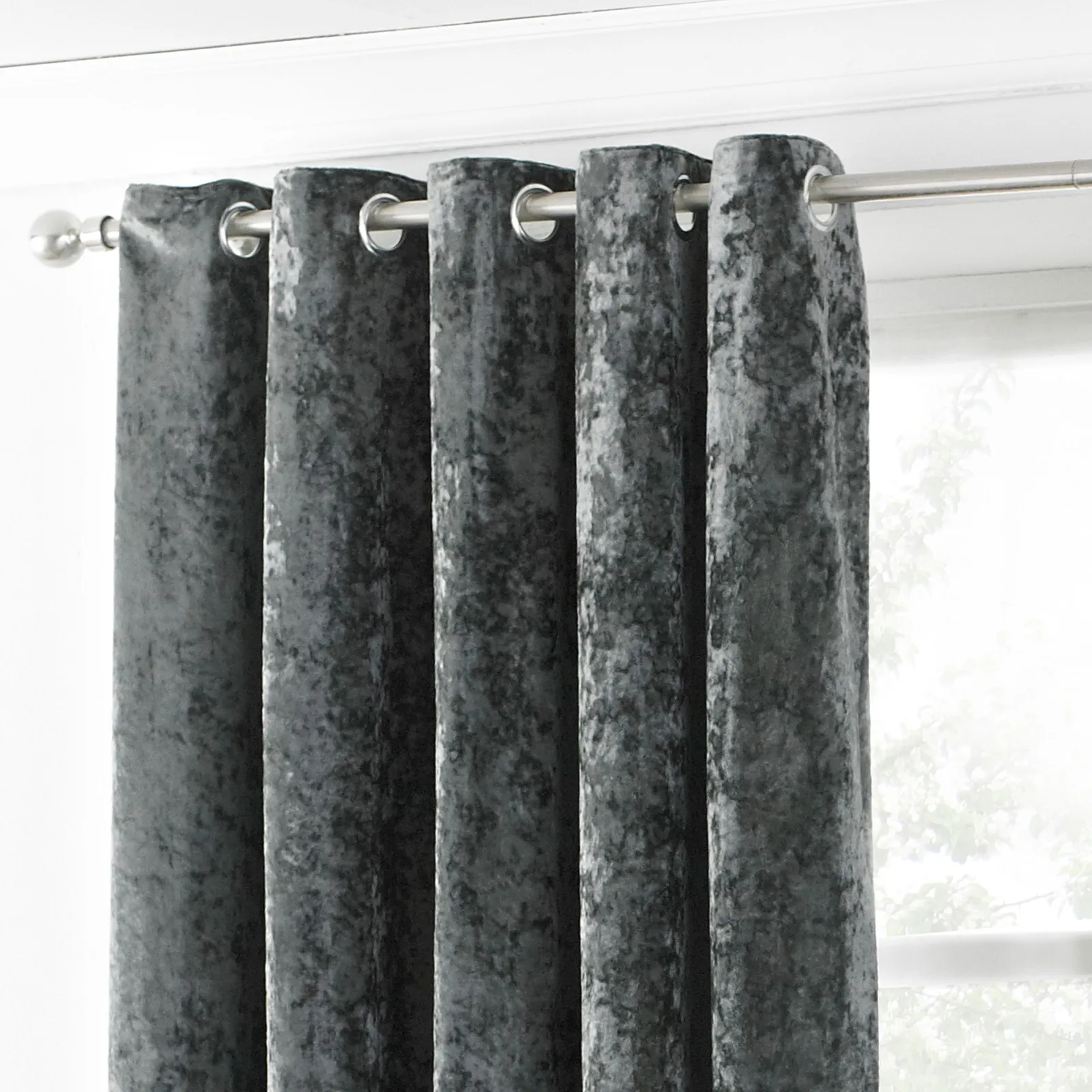 Paoletti Verona Crushed Velvet Eyelet Curtains in Metallic Silver 2
