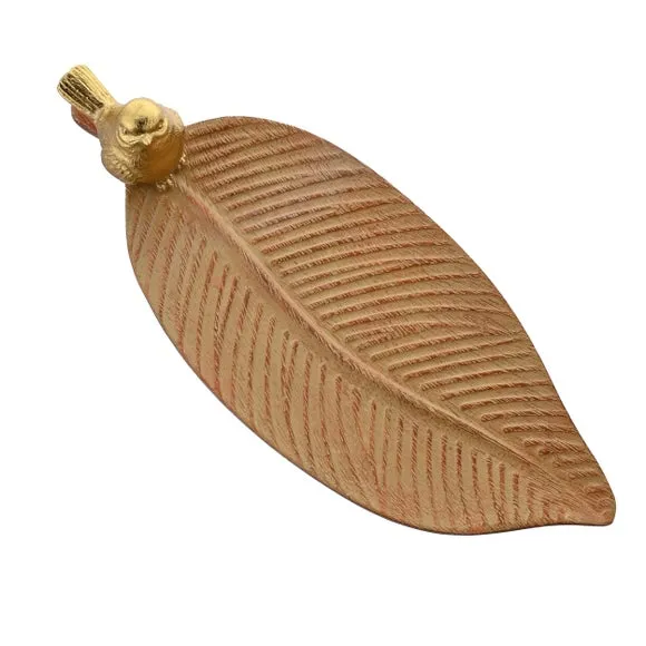 Hestia Wood Effect Trinket Dish with Gold Bird 2