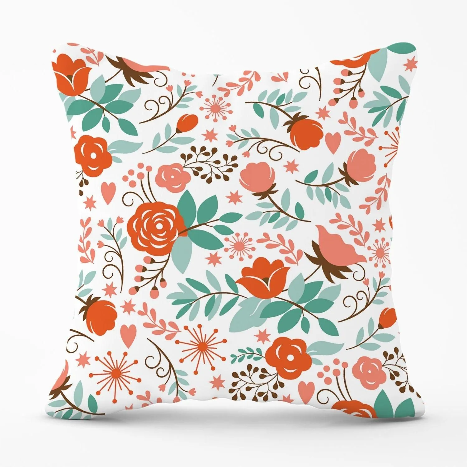 Warren Reed - Designer Orange Floral Pattern Outdoor Cushion in Green