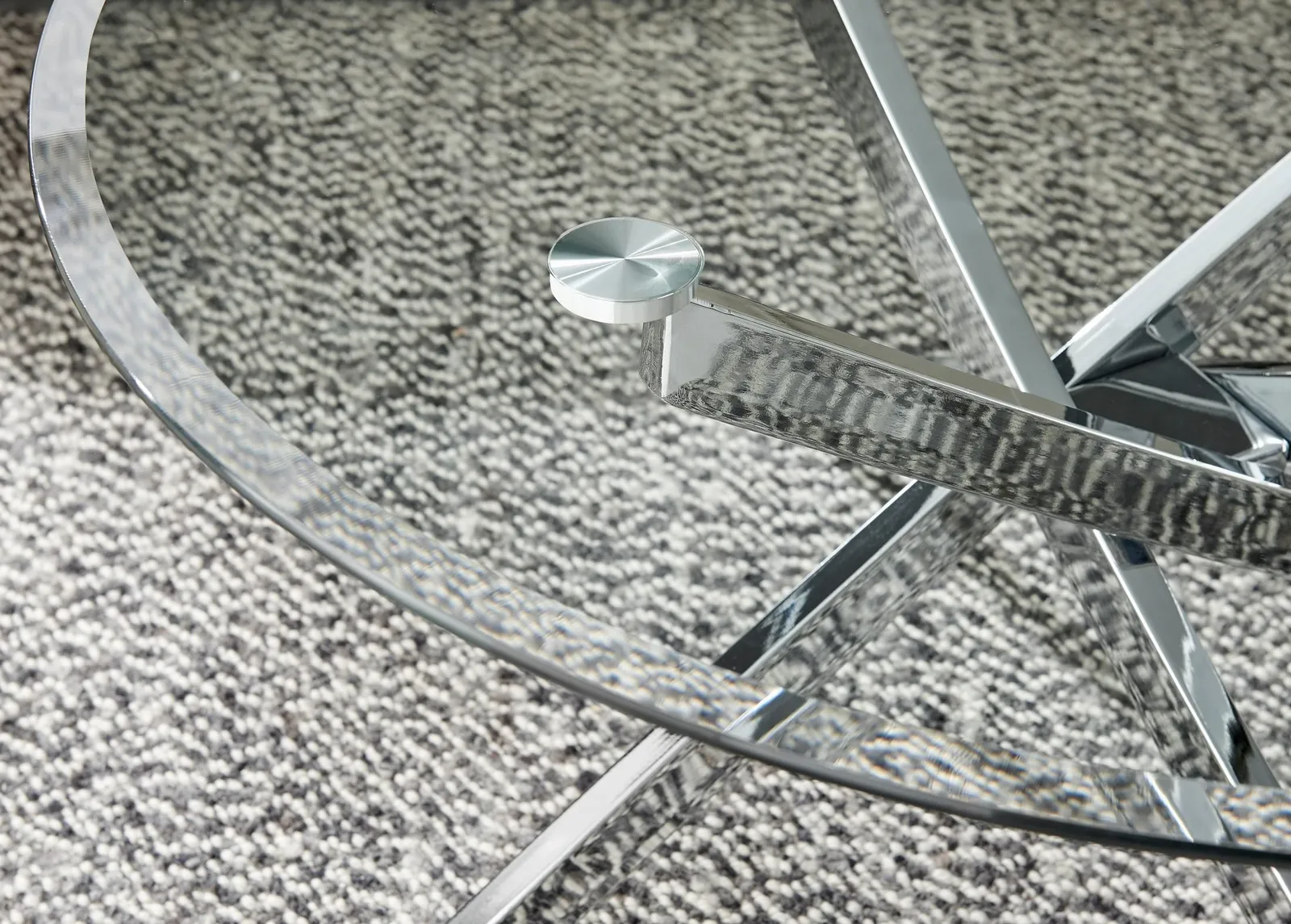 FurnitureboxUK Novara Round Glass Coffee Table with Angled Starburst Metal Legs for Modern Glam Minimalist Living Room in Silver 4