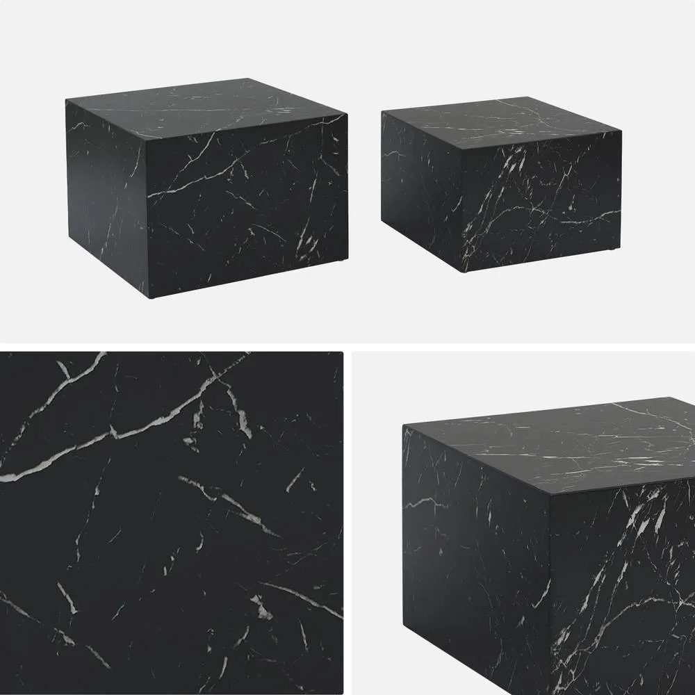 sweeek Pair Of Square Coffee Tables With Marble Effect in Black 3