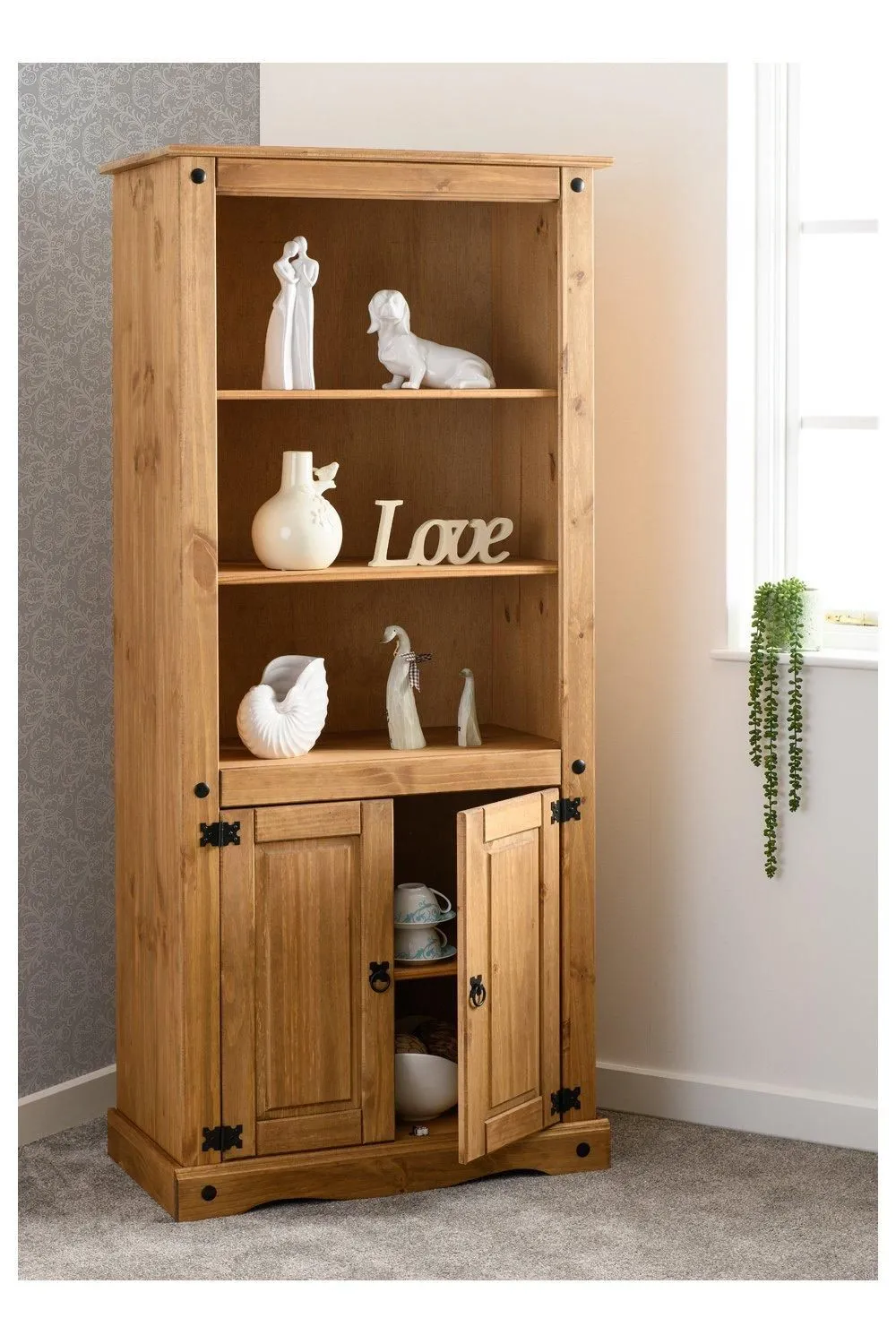 Seconique Corona 2 Door Display Unit/Bookcase in Natural