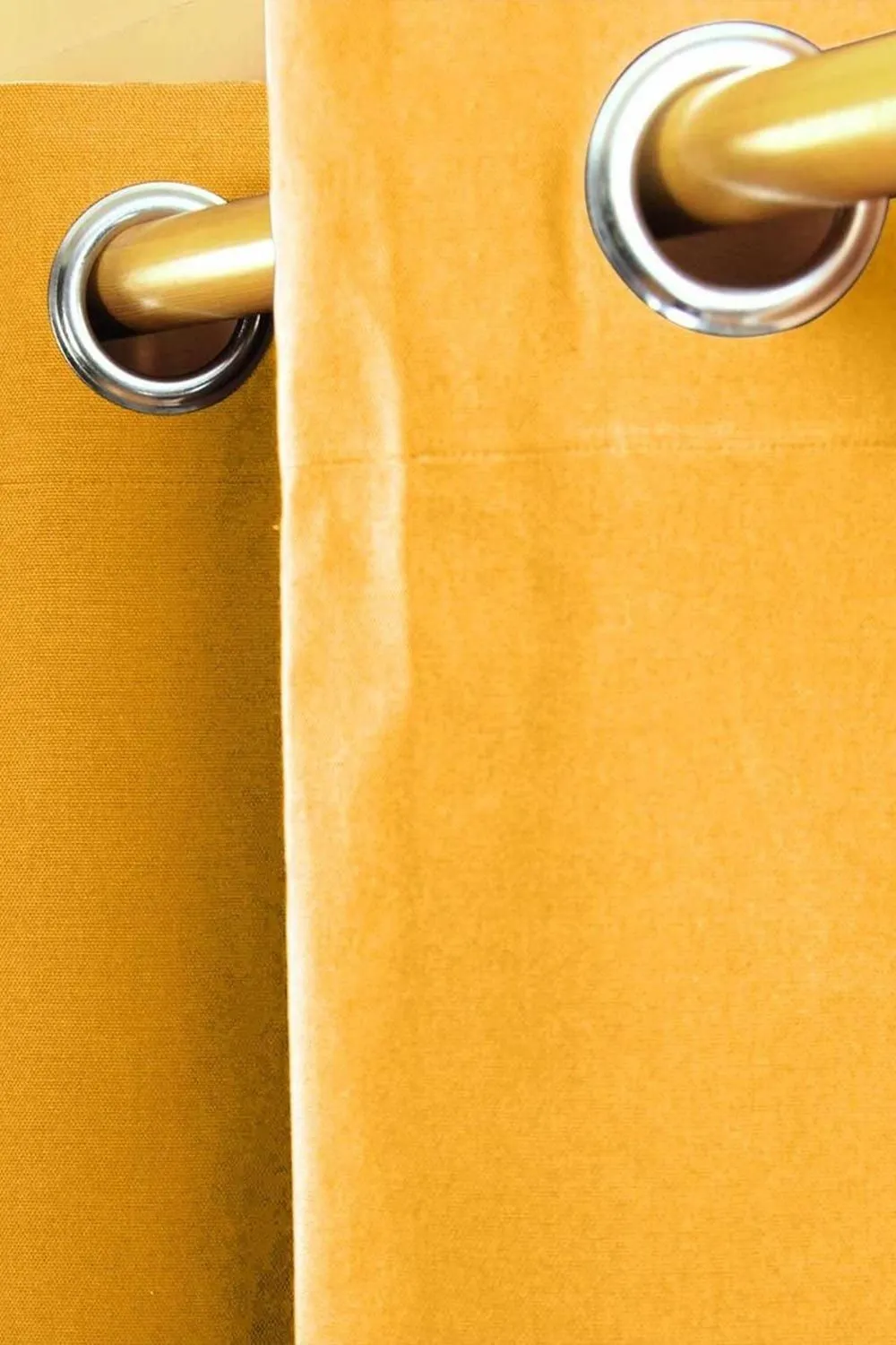 Homescapes Plain Cotton Ready Made Eyelet Curtain Pair in Mustard 2