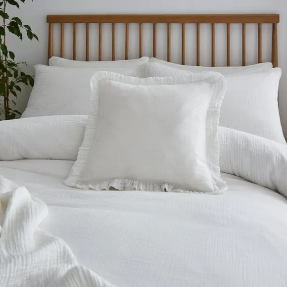 Cotton Muslin Frilled Cushion Cover