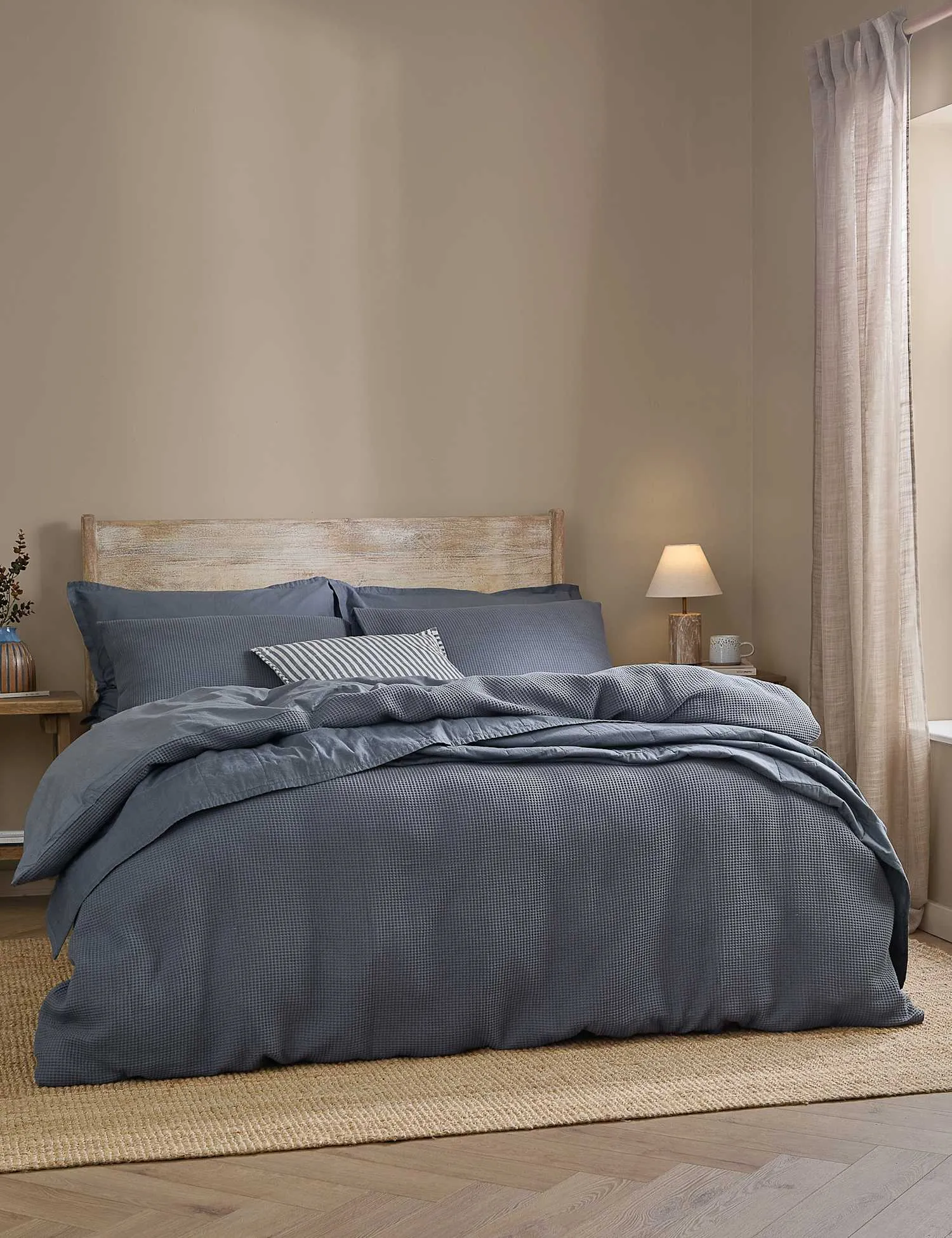 YARD Pure Cotton Percale Hebden Waffle Bedding Set Blue Denim
