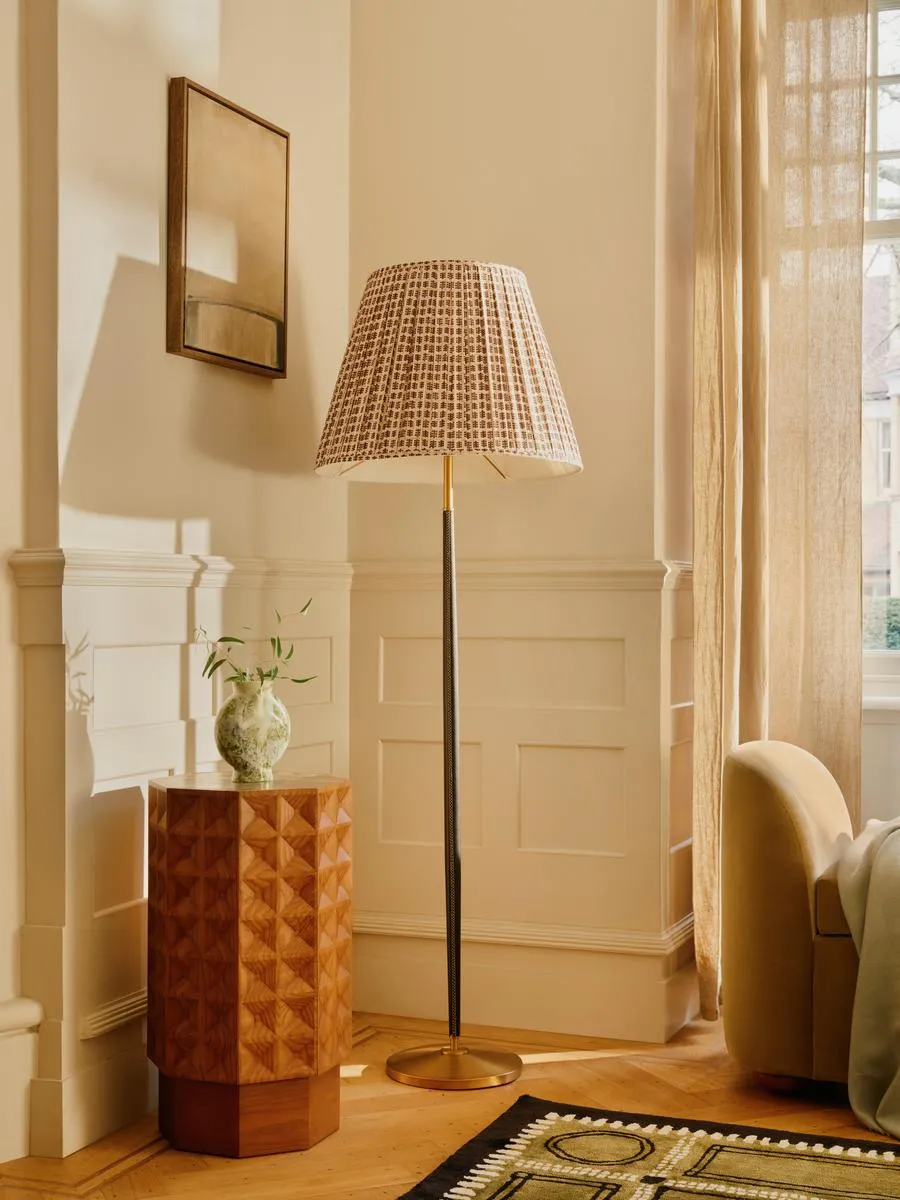 Beckett Leather Floor Lamp, Patterned Shade