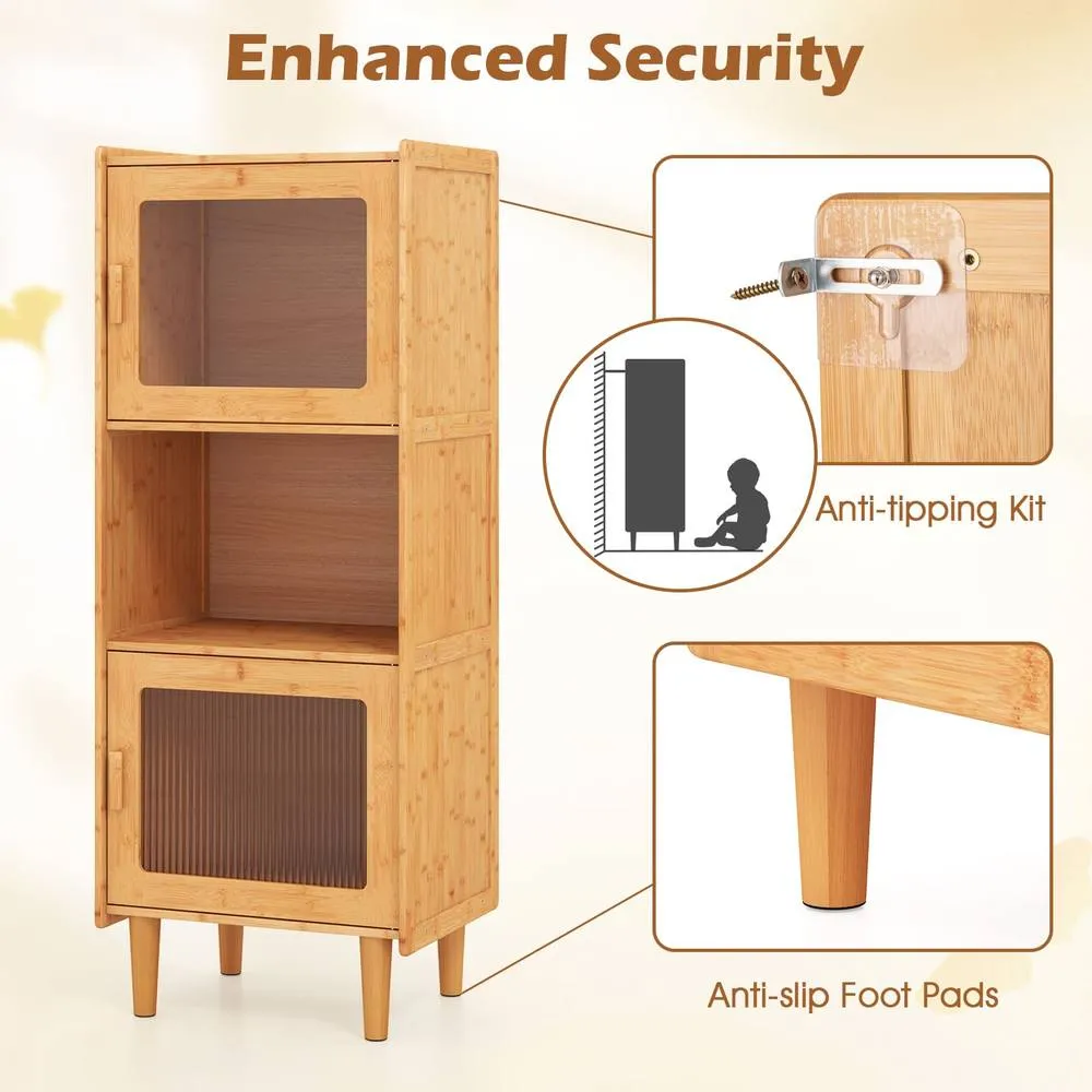 Costway Bamboo Cabinet 3-Cube Kitchen Storage Cabinet Display Cabinet-Natural in Brown 4