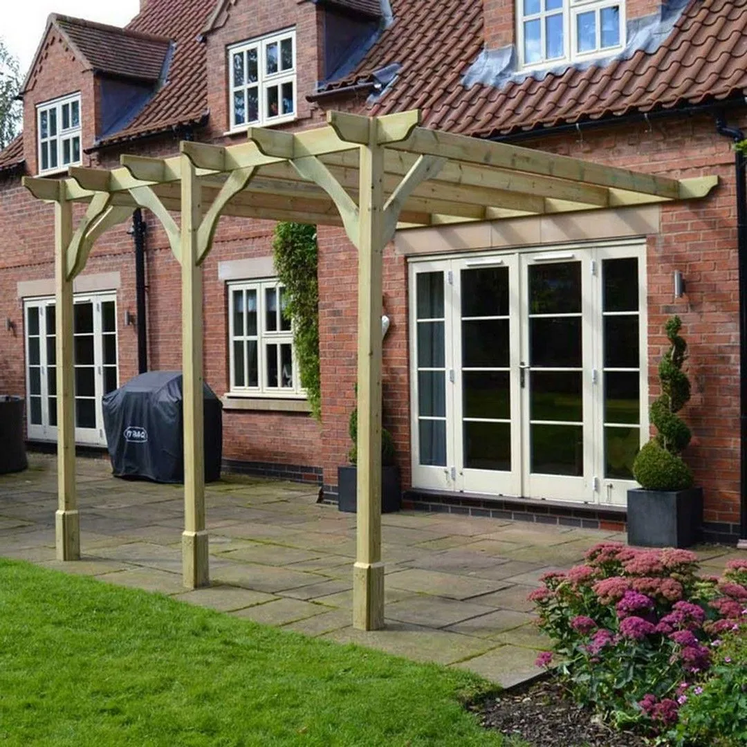 Rutland County Garden Furniture Ltd Wall Mounted Premium Pergola 3 Posts, L480 x W780 x H270 cm, Green 3