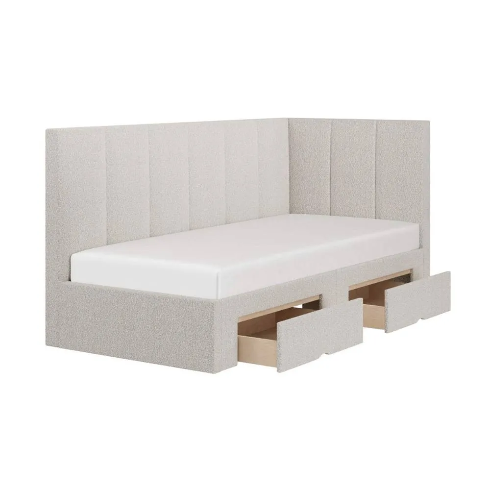 Flair Harley Corner Fabric Bed Frame with Storage Drawers in Beige 5