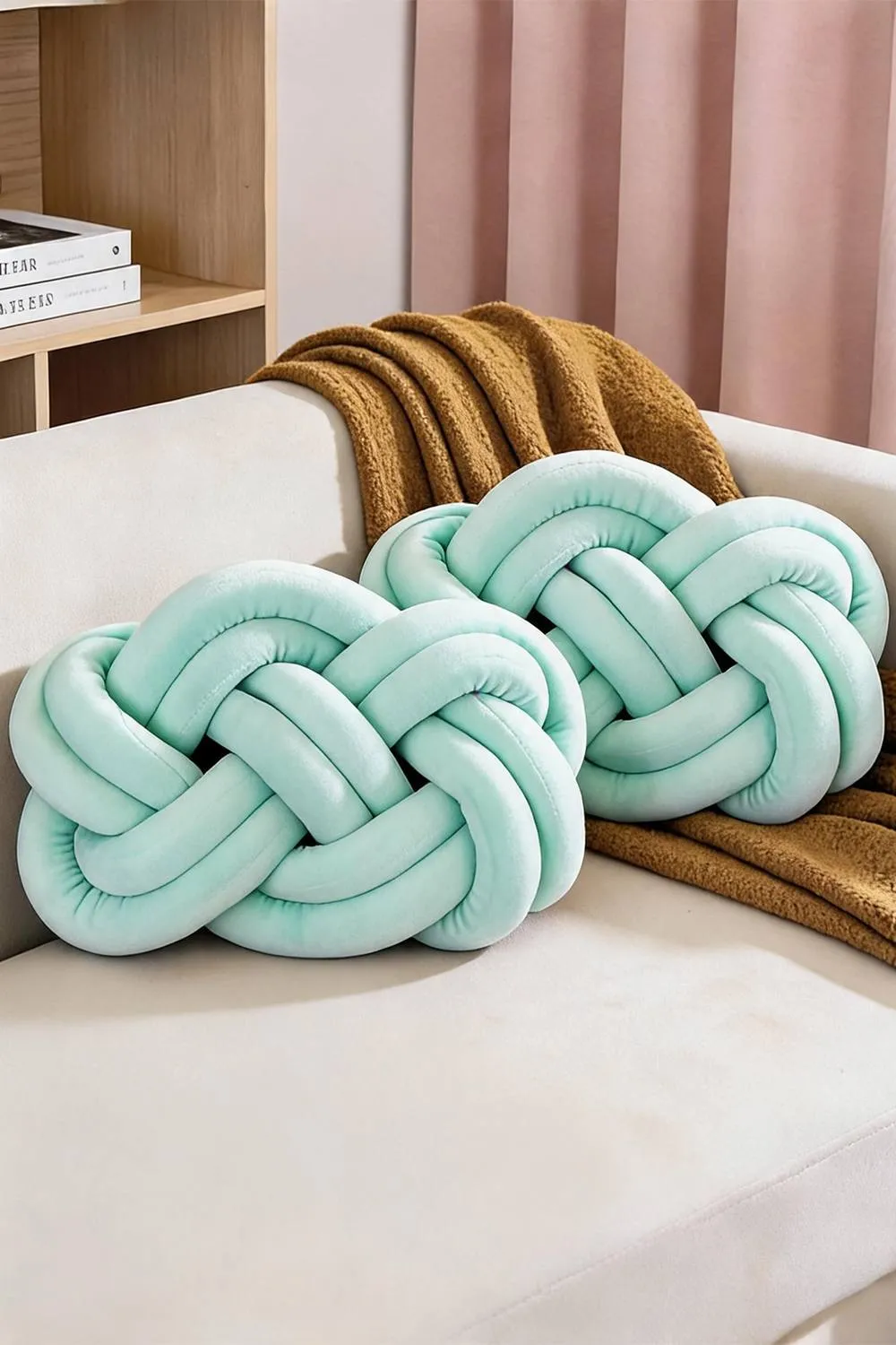 Living and Home 2Pcs Unique Knot Design Throw Pillows for Home Decor in Mint