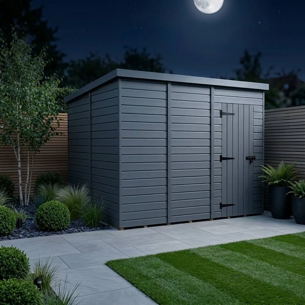 Buttercup Farm 14ft x 10ft Composite Pent Garden Shed Single Door No Windows in Grey 3