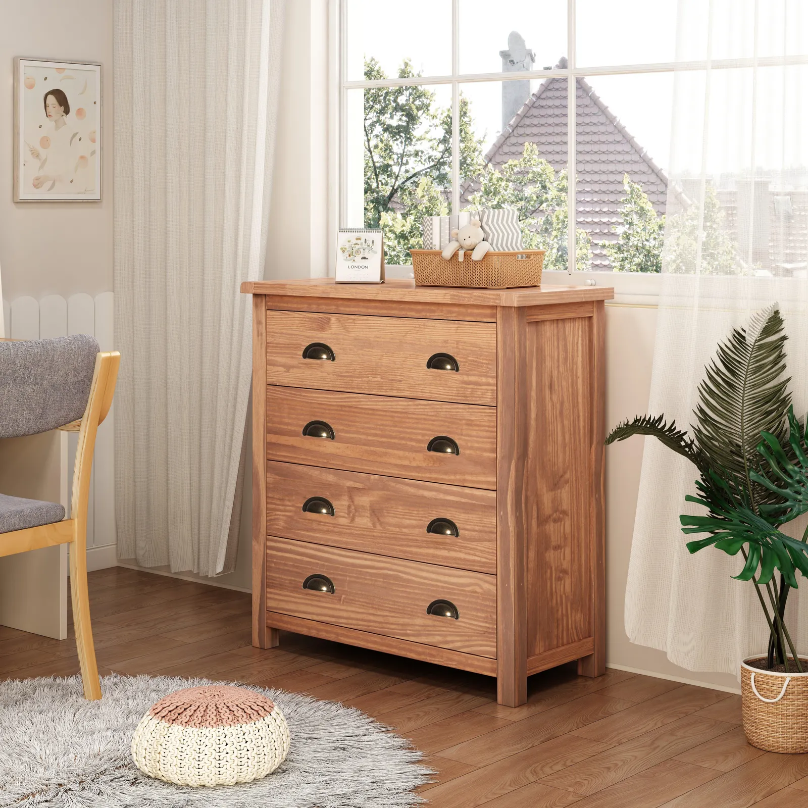 Cabinet Bits Padua 4 Drawer Chest of Drawers Brass Cup Handle in Brown