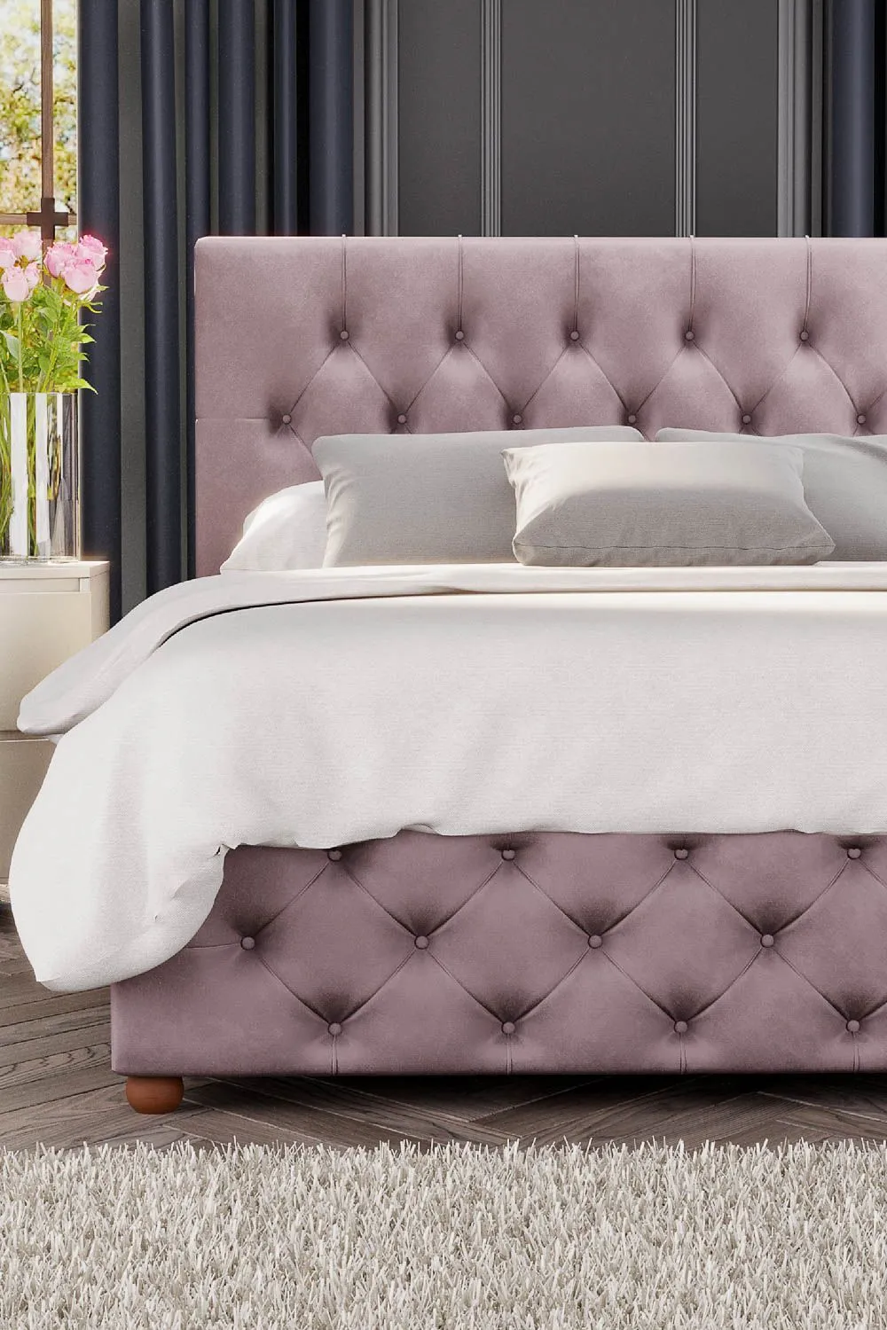 Laurence Llewelyn-Bowen Luna Ottoman Storage Bed in Plush Velvet Fabric, Custom Made in Rose 4