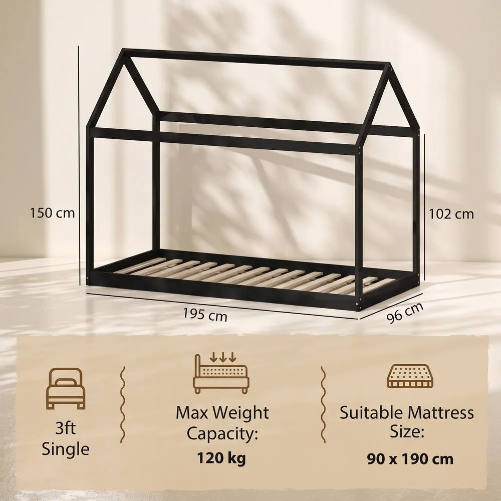 HOMCOM Single Bed Frame for 90Wx190D cm Mattress, Pine Wood Frame, BlacK 3