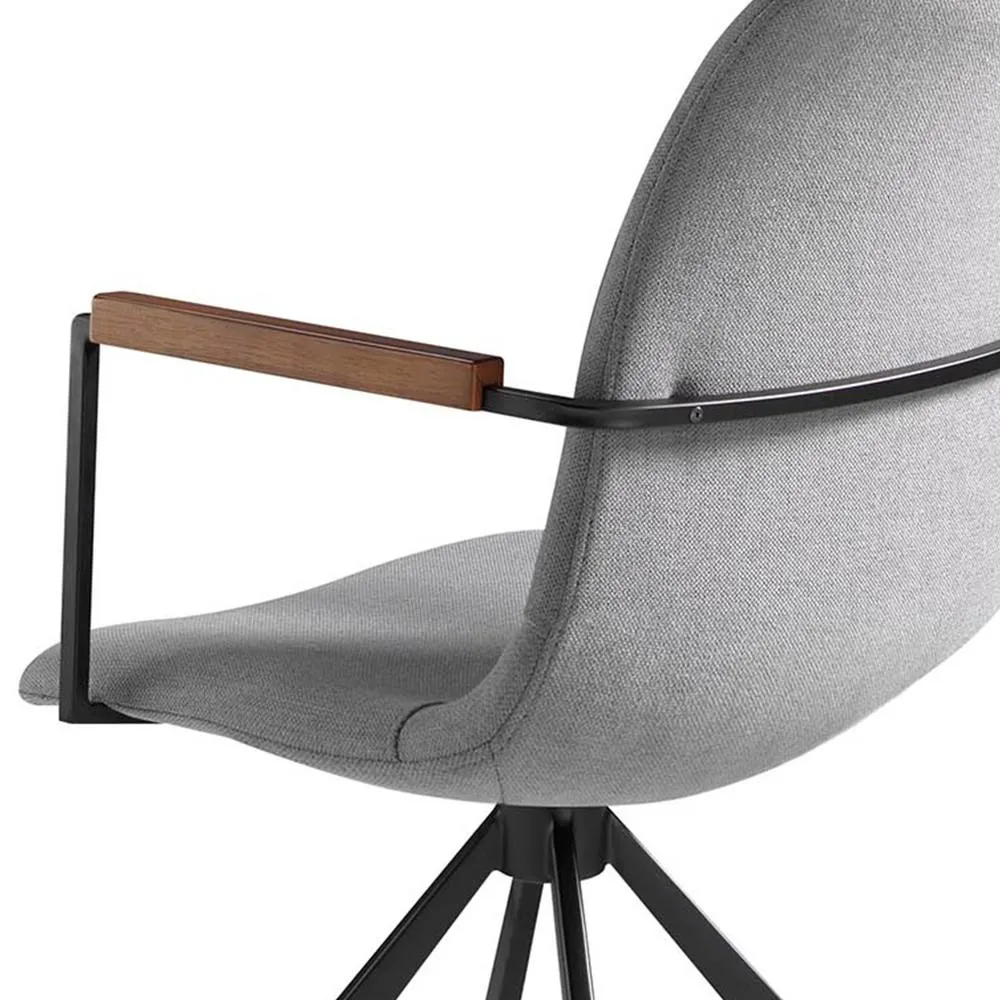 Angel Cerda Swivel Dining Chair, Light Grey Fabric, Walnut Detail 5