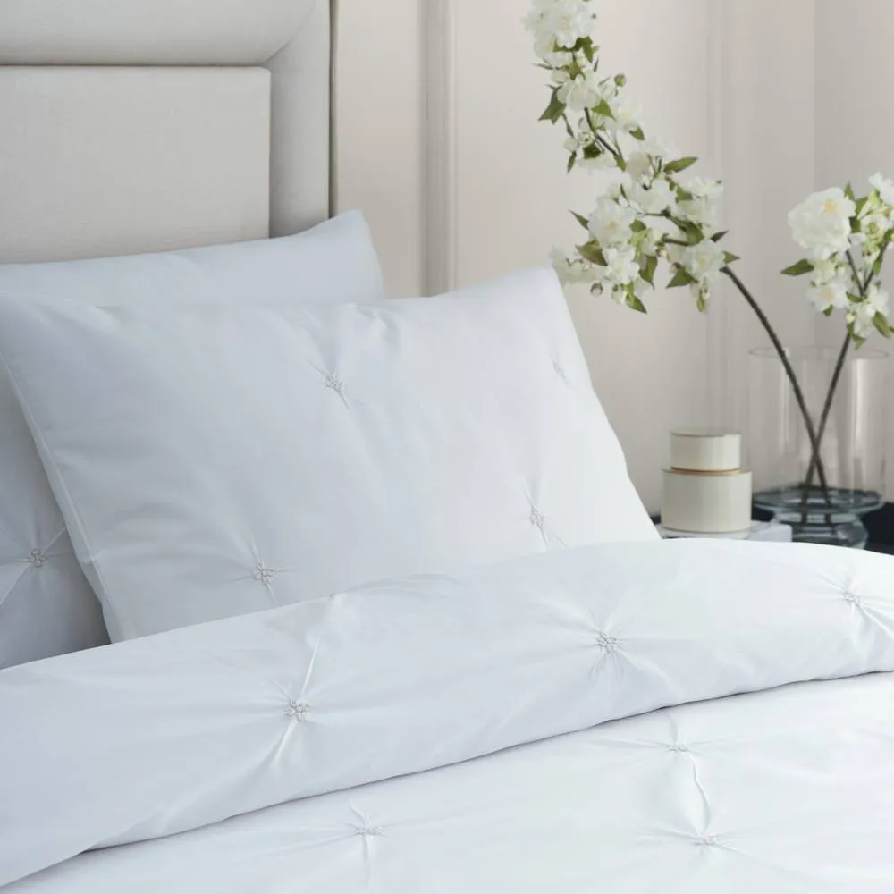 Paoletti Elysia Pinch Pleat 100% Cotton Embroidered Duvet Cover Set in Light Beige 2