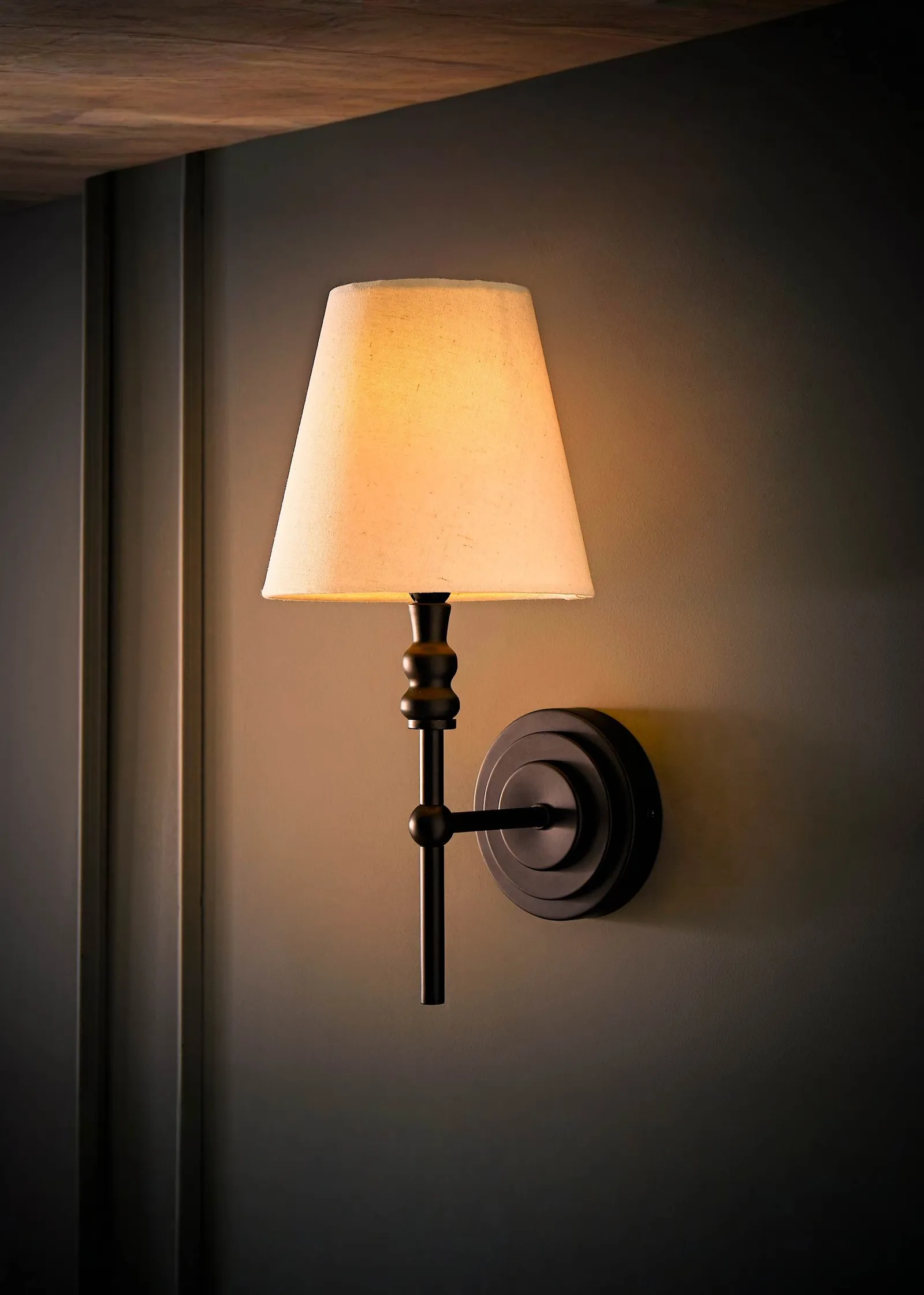 ValueLights Maggie Candlestick Style Wall Light with Linen Tapered Lamp Shade in Black 2