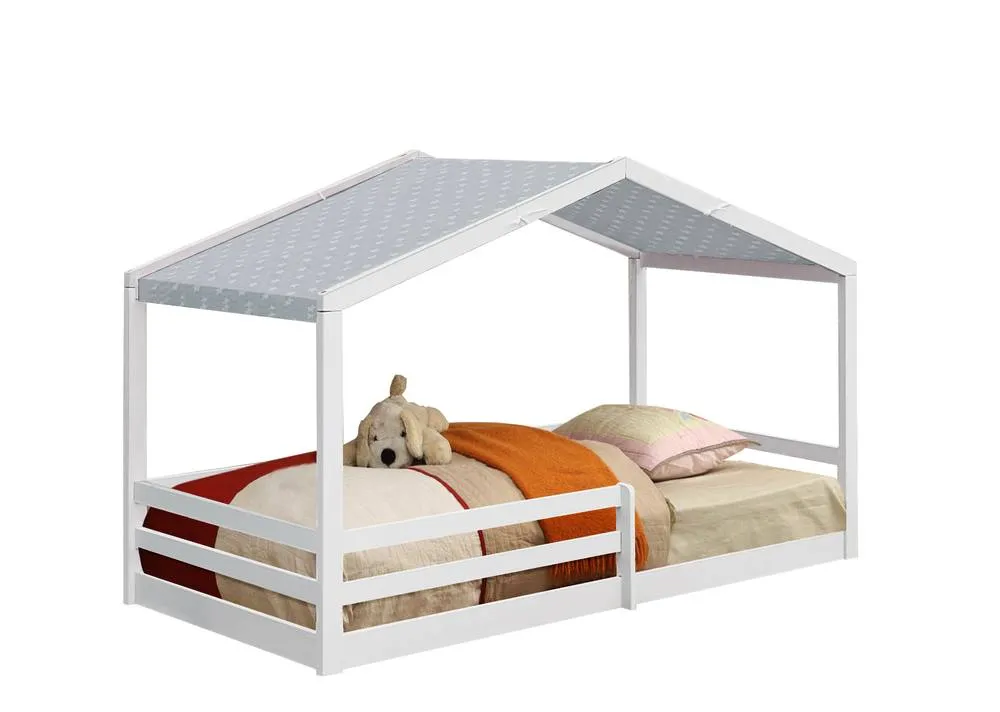 Comfy Living Ltd 3ft Wooden House Bed With Grey Tent in White 2
