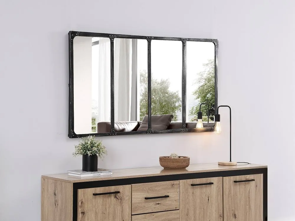 Vente-unique Industrial Iron Window Mirror - W. 140 X H. 75 Cm - Black - MAASTRICHT