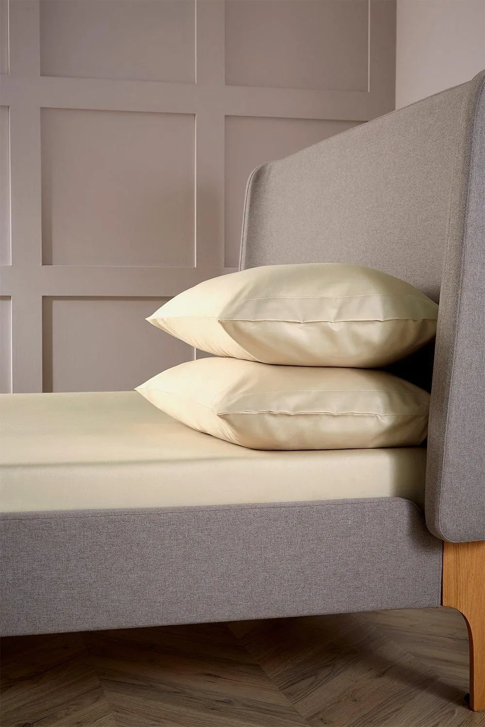 CHRISTY 400TC Luxury Cotton Sateen Plain Dye Bedding Fitted Sheets in Gold 2