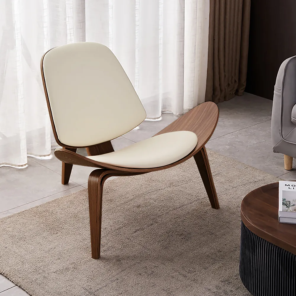 Leather Walnut Tripod Accent Chair