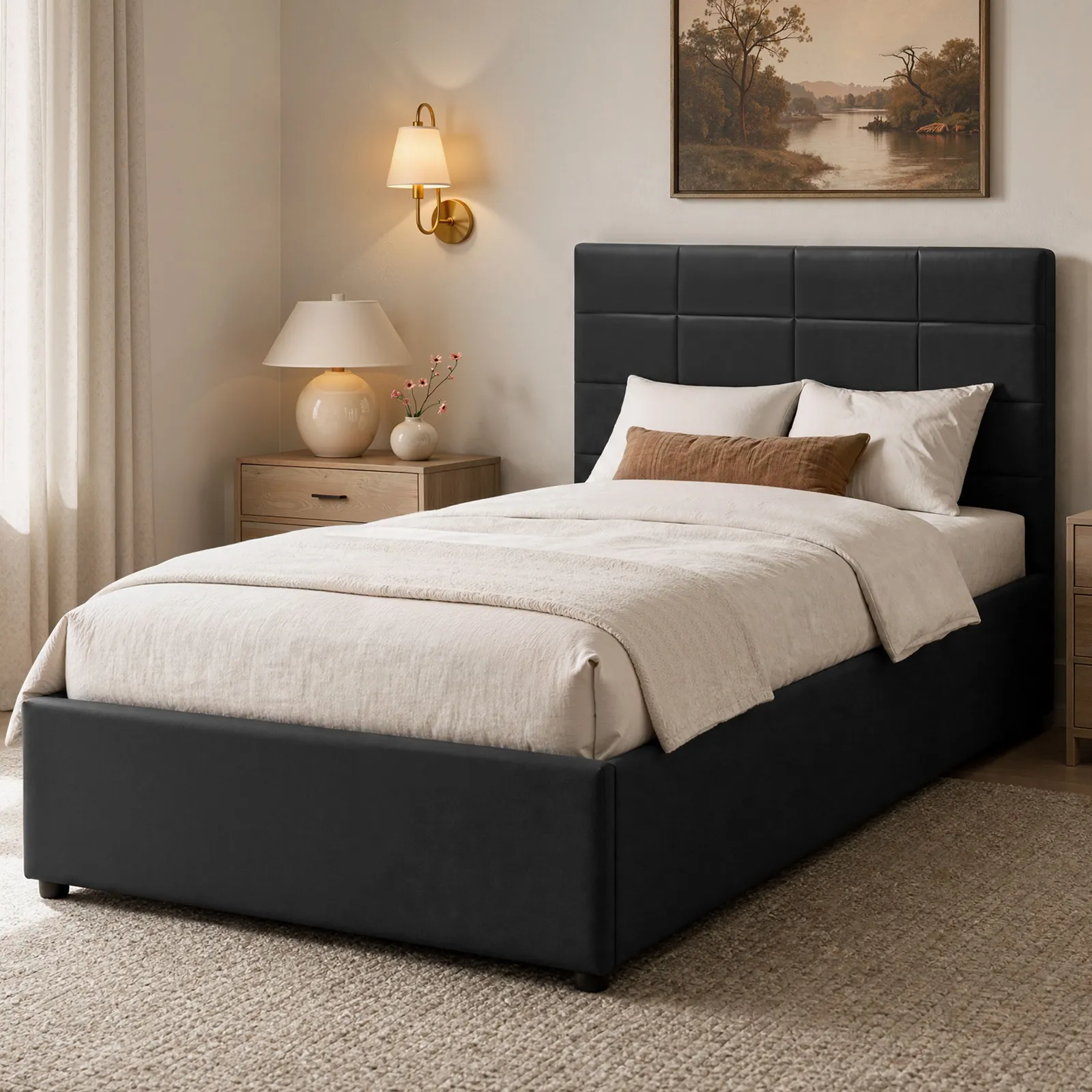 Comfy Living Ltd PU Faux Leather Gas Lift Ottoman Bedframe in Black