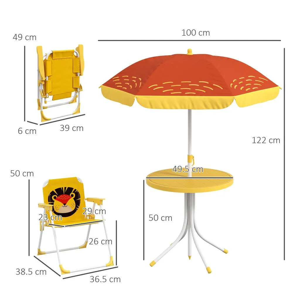 OUTSUNNY Children Table & Chair Set Outdoor Garden Furniture Set w/ Lion Theme - Yellow 3