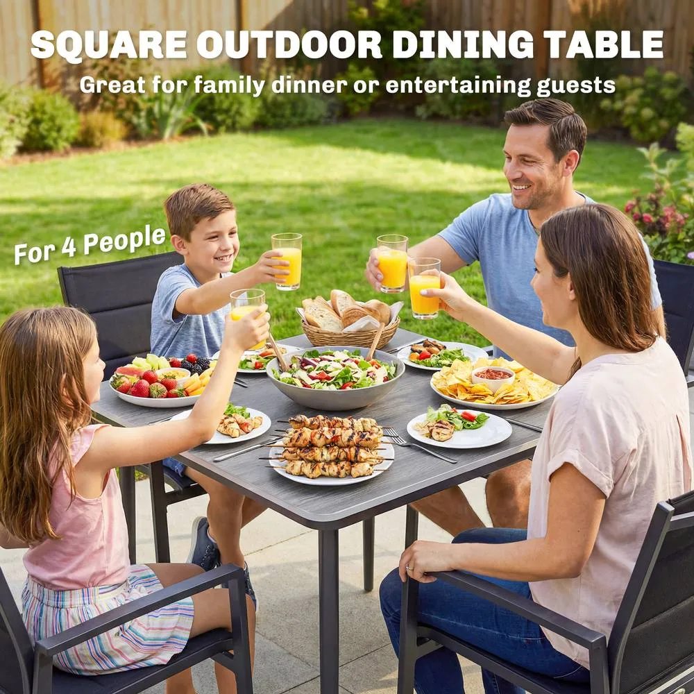 OUTSUNNY Garden Dining Table, Outdoor Table with Umbrella Hole in Light Grey 4