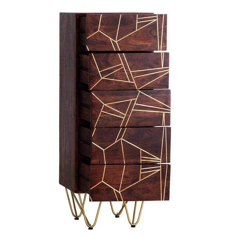 IH Design Jusleen Solid Mango Wood Tall Chest Of Drawers in Brown 3