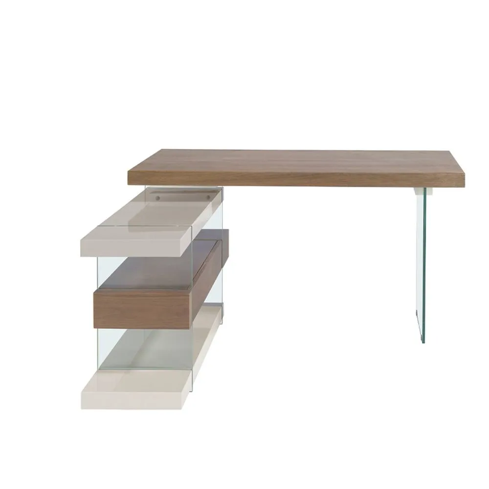 Angel Cerda Walnut-Veneer Writing Desk with Tempered Glass Legs in Brown 2