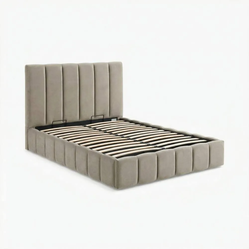 FurnitureboxUK Trifle Taupe Velvet Ottoman Double Bed Frame in Beige 5