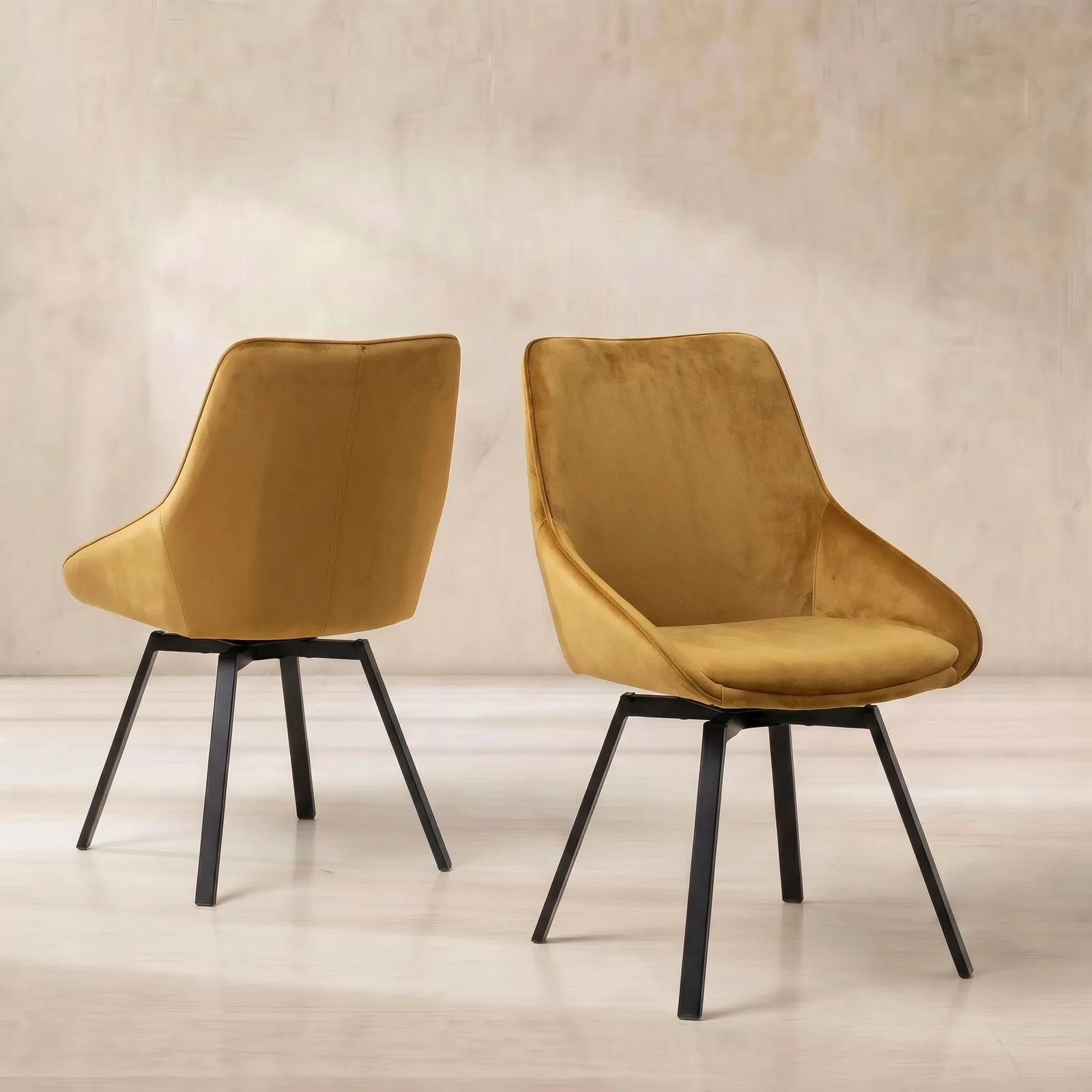 Beckton Leisure Swivel Dining Chair, Yellow Velvet | Barker & Stonehouse