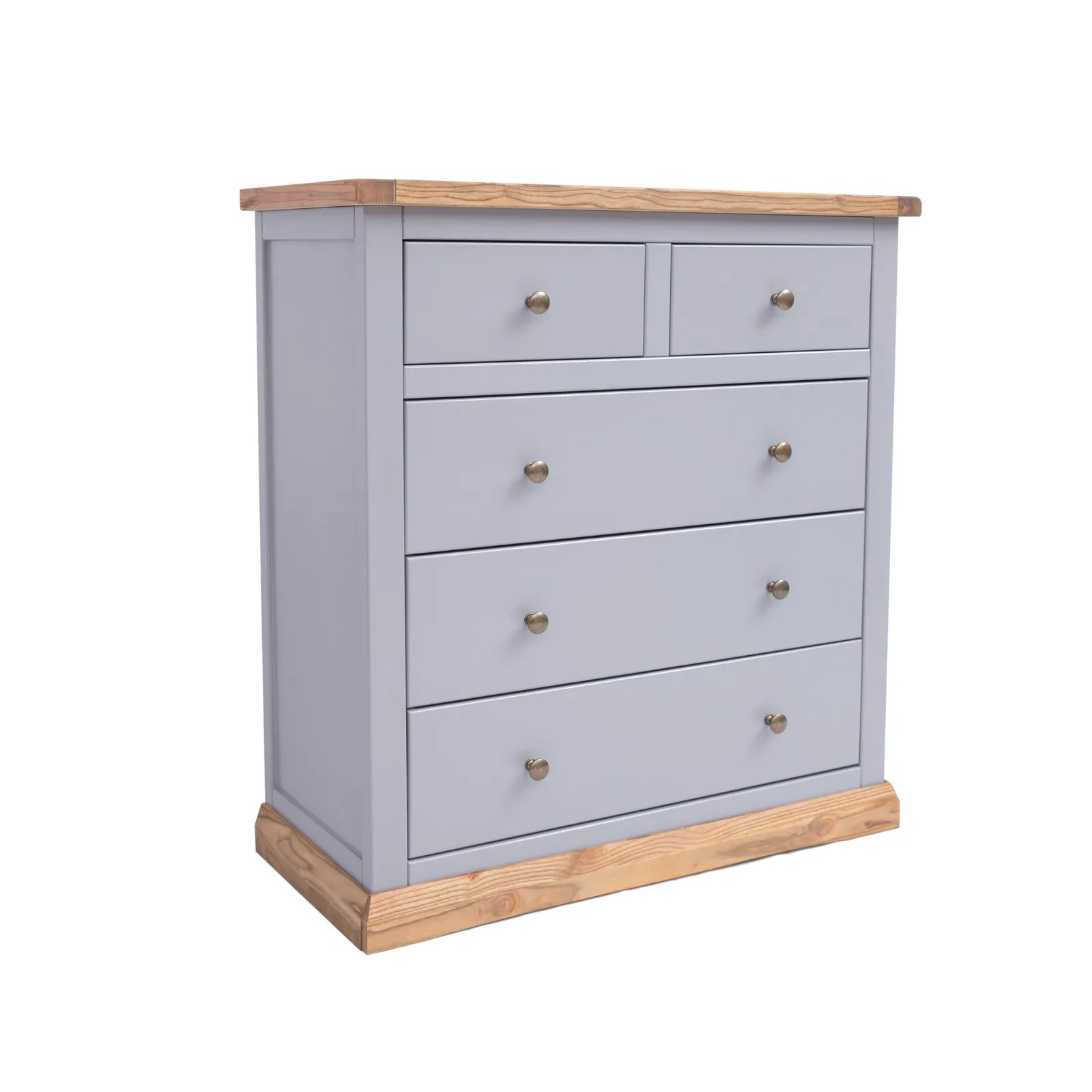 Cabinet Bits Bicarri 5 Drawer Chest of Drawers Brass Knob in Grey