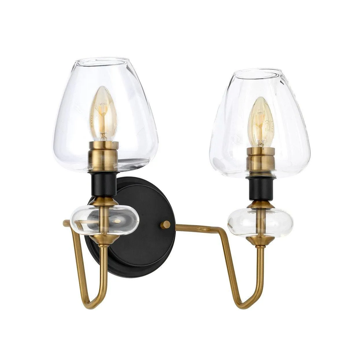 Netlighting Armand 2 Light Wall Light Aged Brass Glass Shades in Yellow 2