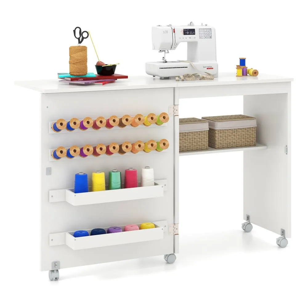 Costway Folding Sewing Table Compact Multipurpose Craft Statio w/Storage-Black in White