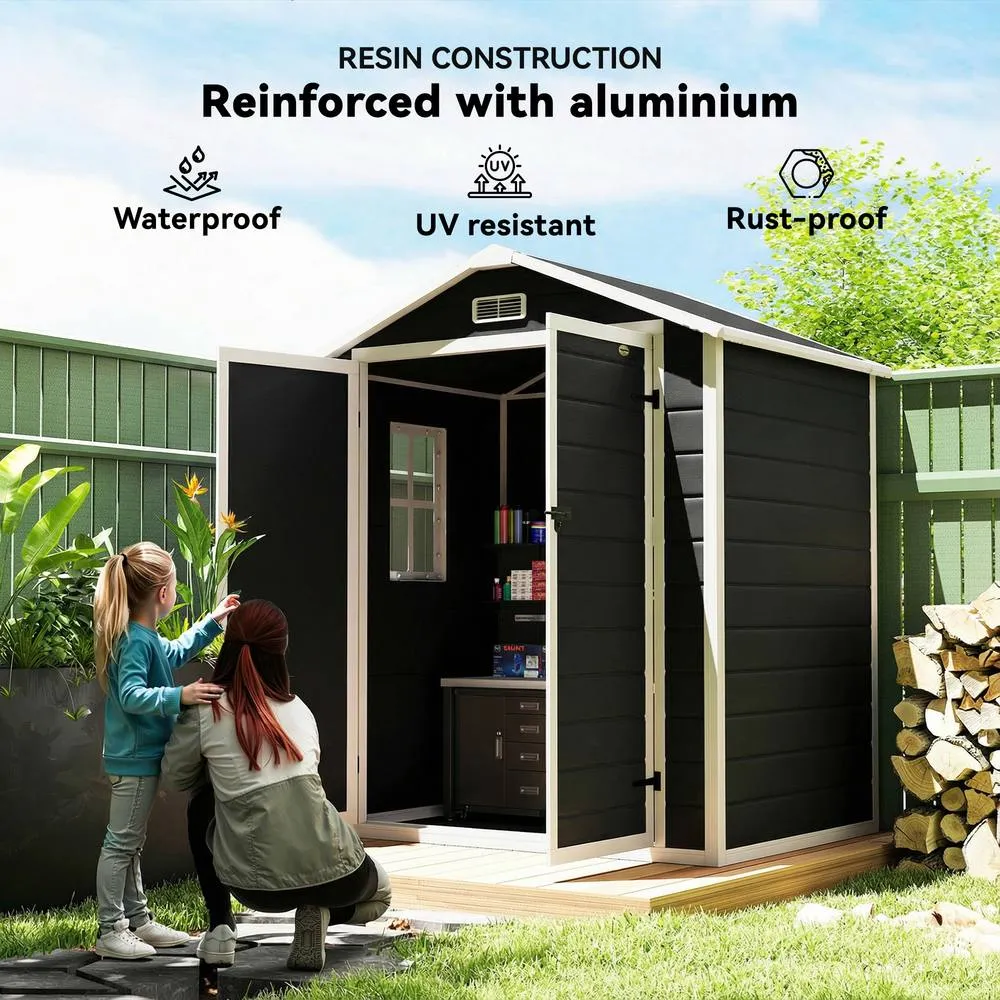 OUTSUNNY Garden Shed 6'x4.5' Plastic Tool Storage House Lockable Double Doors in Black 4