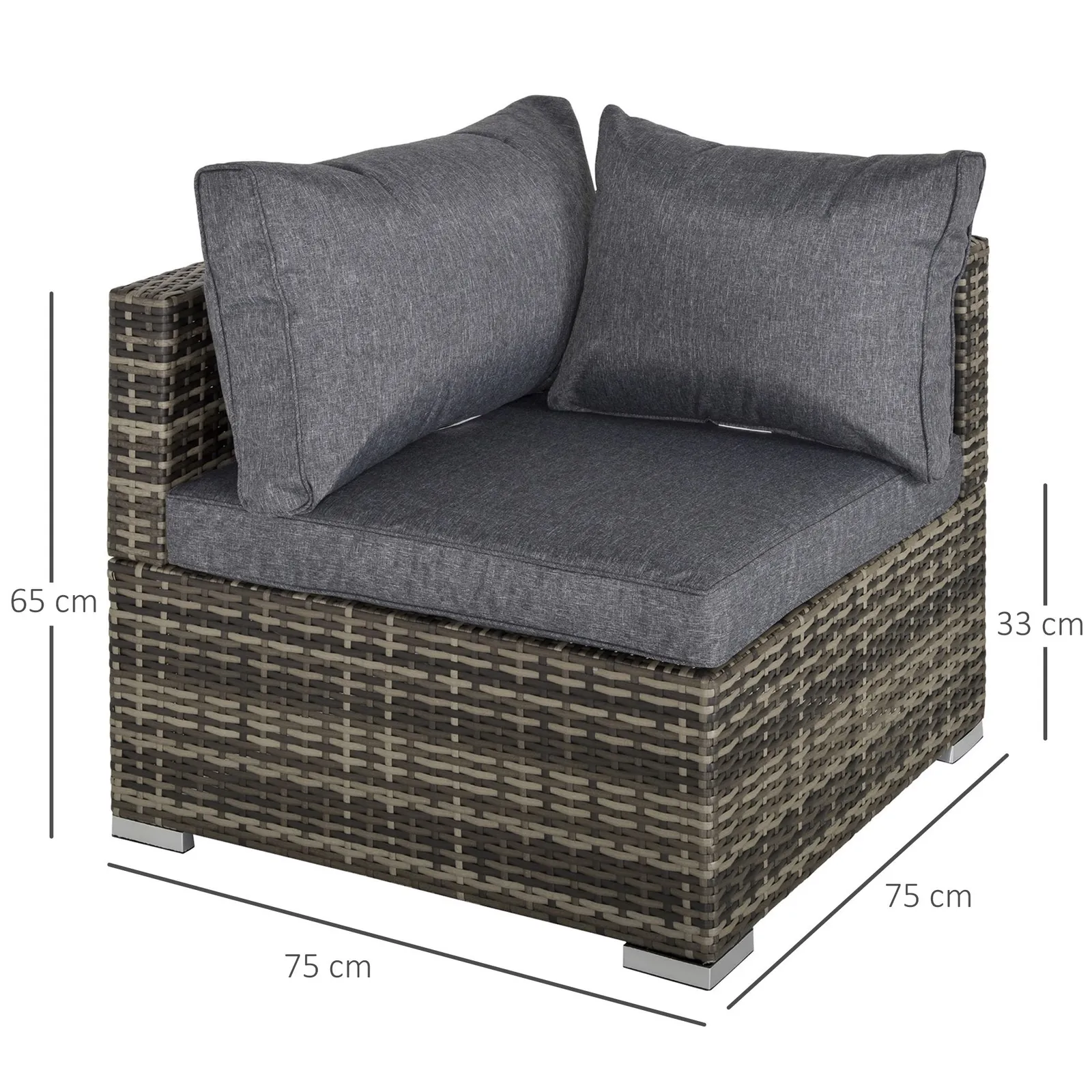 OUTSUNNY Outdoor Garden Furniture Rattan Single Middle Sofa w/ Cushions in Dark Grey 3