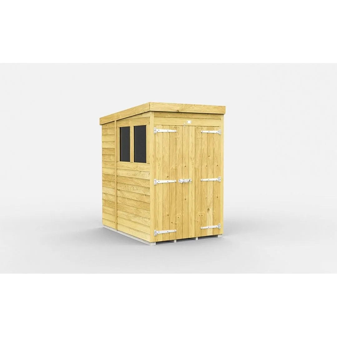 Buttercup Farm 4 x 7 Feet Pent Shed - Double Door W/ Windows - L214 x W127 x H201 cm in Brown