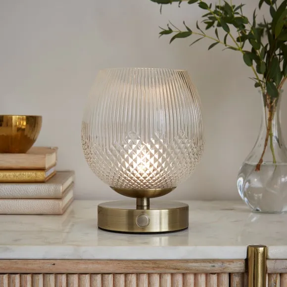Cassia Pressed Glass Rechargeable Touch Dimmable Table Lamp 1