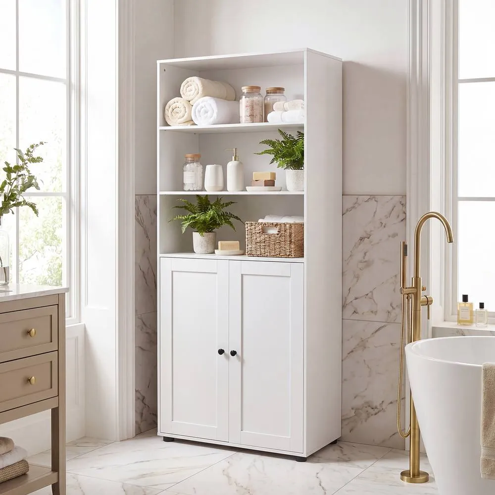 Costway 181 CM Tall Bookcase W 3 Open Shelves & Door Cabinet Floor Cabinet in White 5