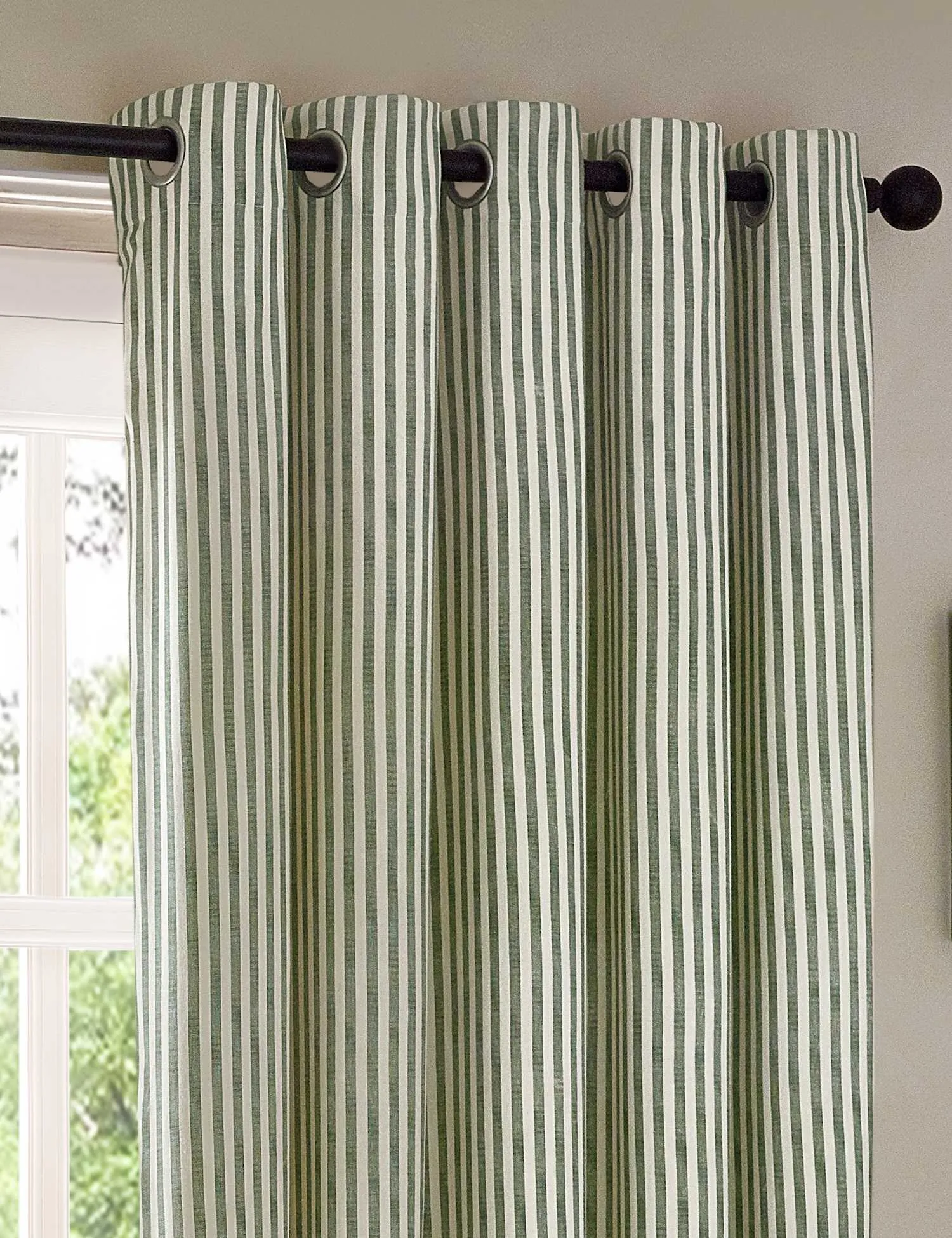 YARD Hebden Striped Blackout Eyelet Curtains Dark Green Mix