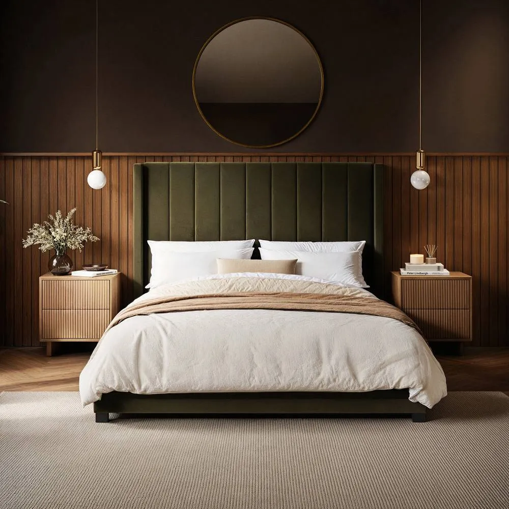 Flair Tiggy Ottoman Bed with Winged Headboard Khaki Velvet in Green 3
