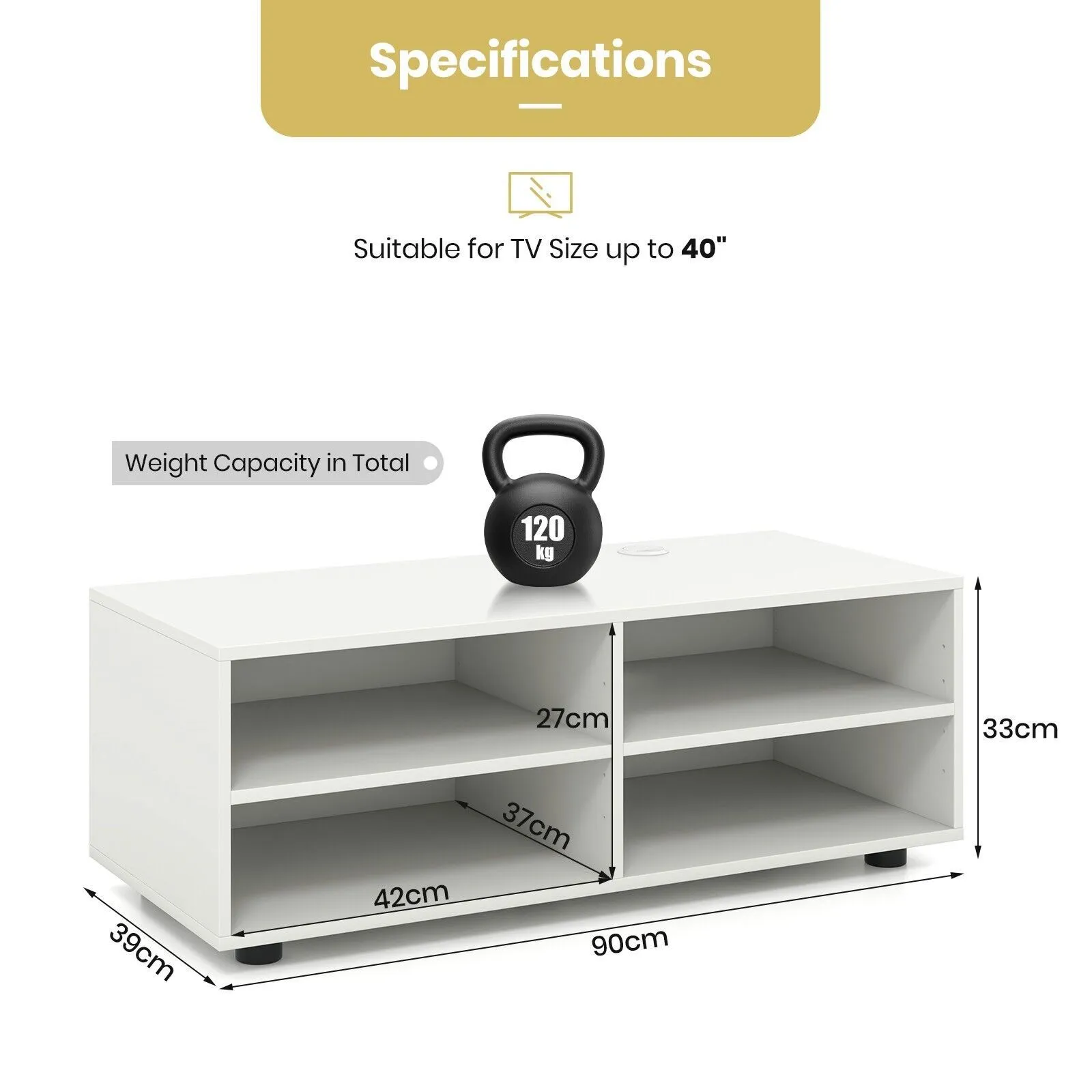 Costway TV Stand for TVs up to 40 Inches Wooden Media Console Table Entertainment Center in White 2