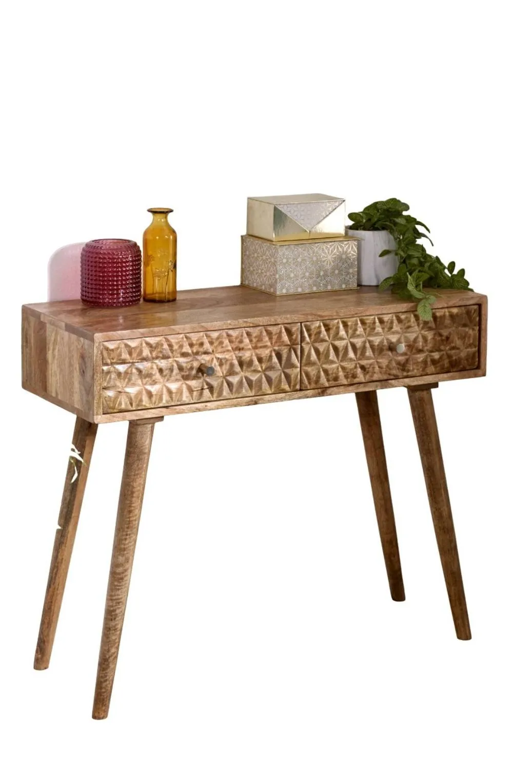 IH Design Cliddesden Solid Mango Wood Console Table with 2 Drawers in Natural 2