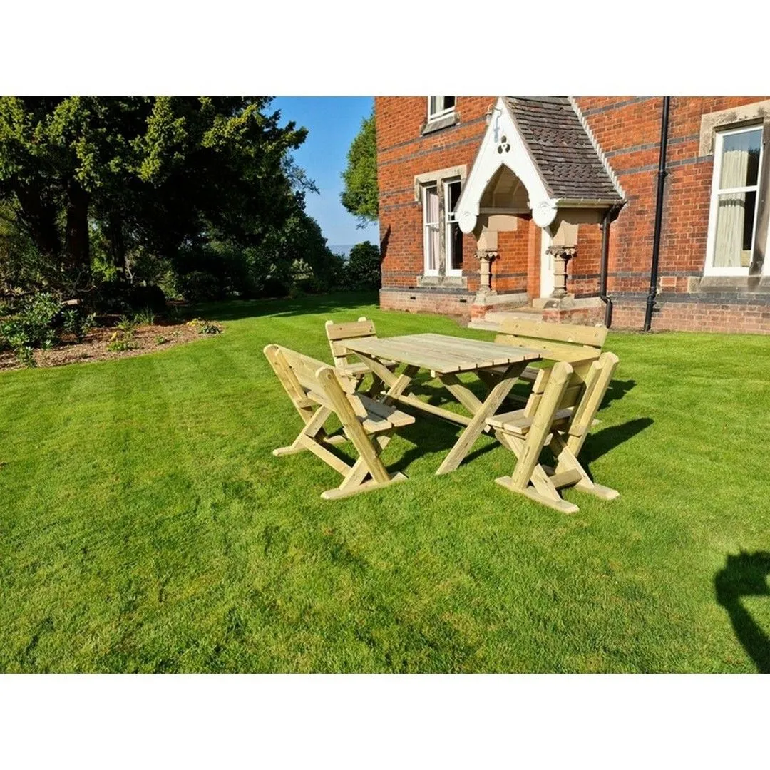 Churnet Valley Garden Furniture Ltd Ashcome Table Set Sits 6, 2 Bench & 4 Chairs - Set of Cushions Inc in Brown 4
