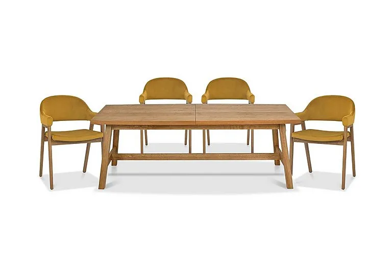 Stratford Large Extending Dining Table with 4 Fabric Dining Arm Chairs - Mustard Velvet