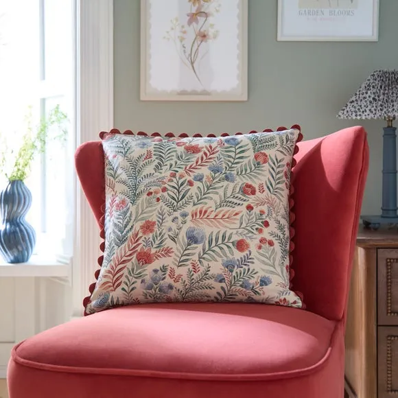 Folk Floral Cotton Square Cushion Cover