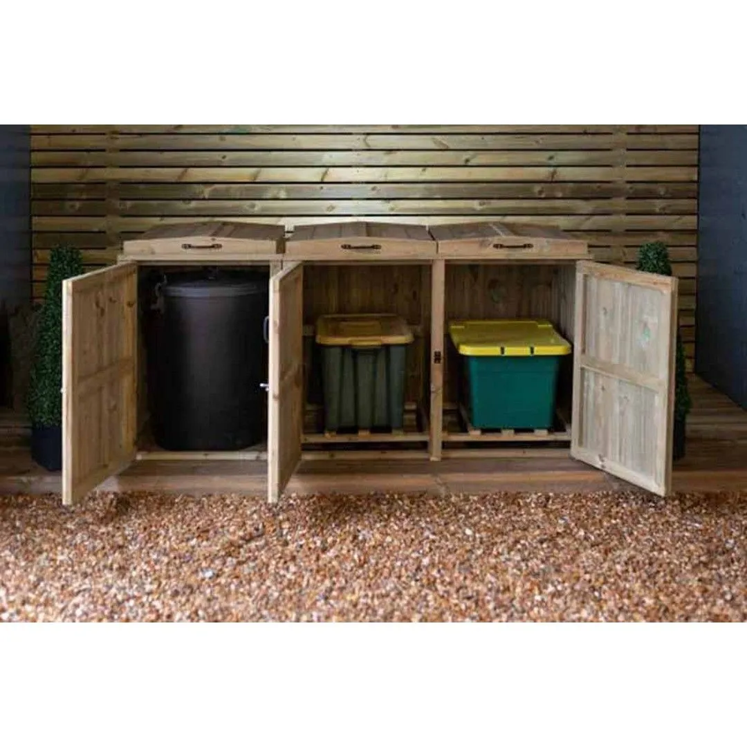 Buttercup Farm Paythorne Dustbin Store Triple - Timber - L64 x W180.5 x H88 cm in Brown 6