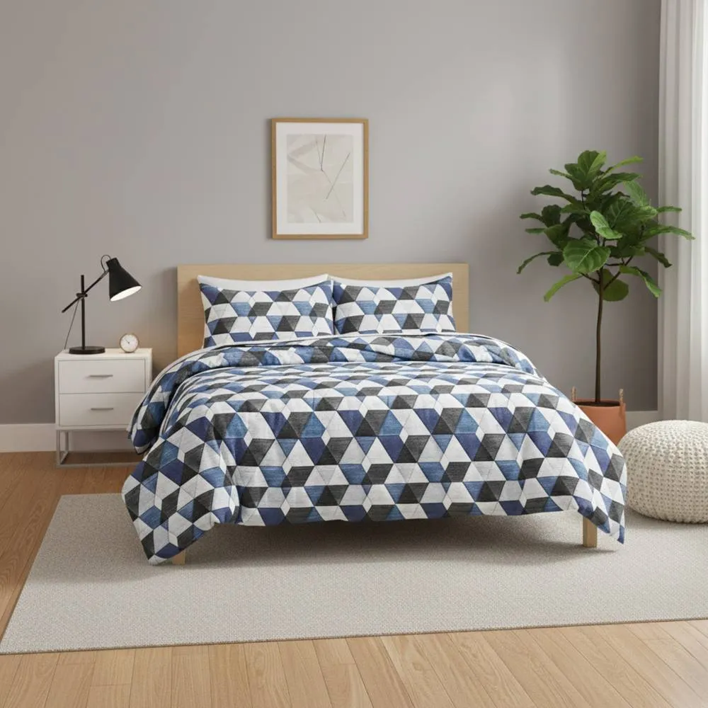 Snug City Triangle Duvet Set Stylish Geometric Print Bedding for Bedroom Decor in White