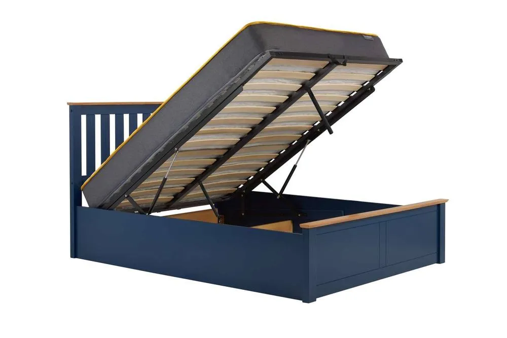 Birlea Small Double Ottoman Bed Navy Blue Aspen Wood Frame Storage 4FT Oak 6